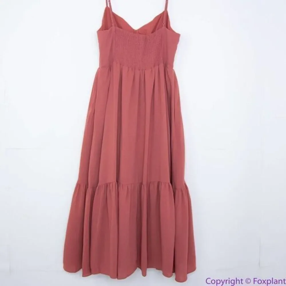 NEW Madewell Ruched Keyhole Tiered Midi Dress,‎ Vintage Quartz, 12